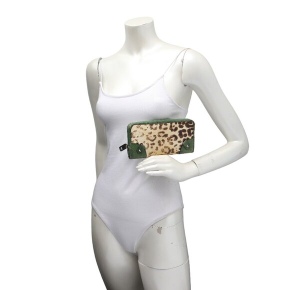 Juicy Couture Leather Leopard Print Wallet Zip Around Green Brown Animal Print - Picture 2 of 12